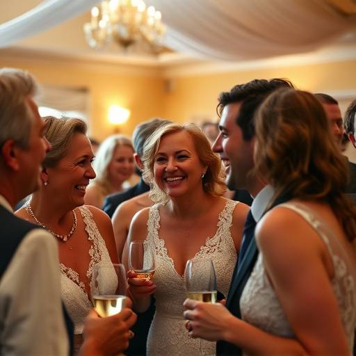 Candid moment of wedding guests laughing during reception