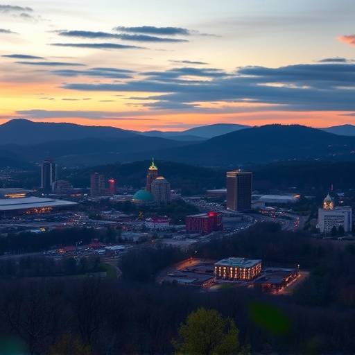Still from a time-lapse video of Asheville's skyline