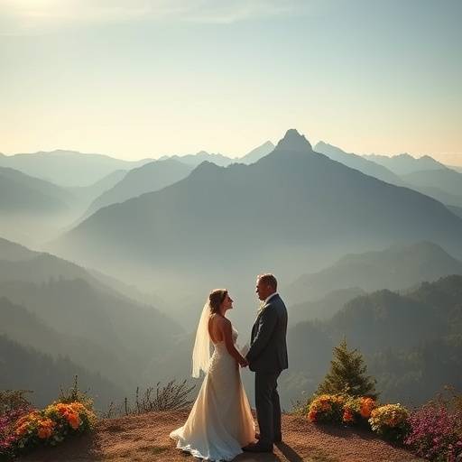 Still from a wedding highlight film at a mountaintop venue